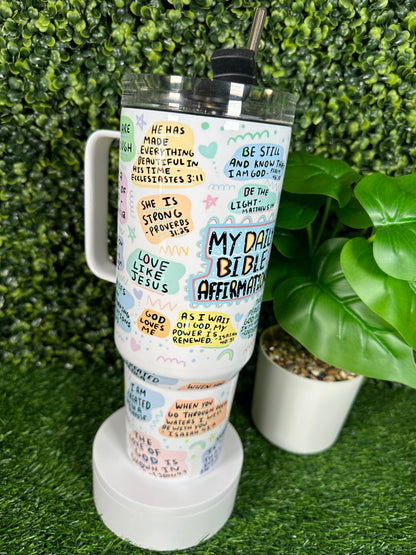 Inspirational Bible Affirmations Stainless Steel Tumbler with Handle