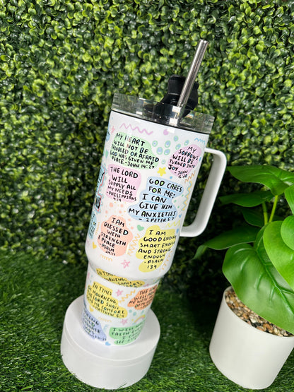 Inspirational Bible Affirmations Stainless Steel Tumbler with Handle