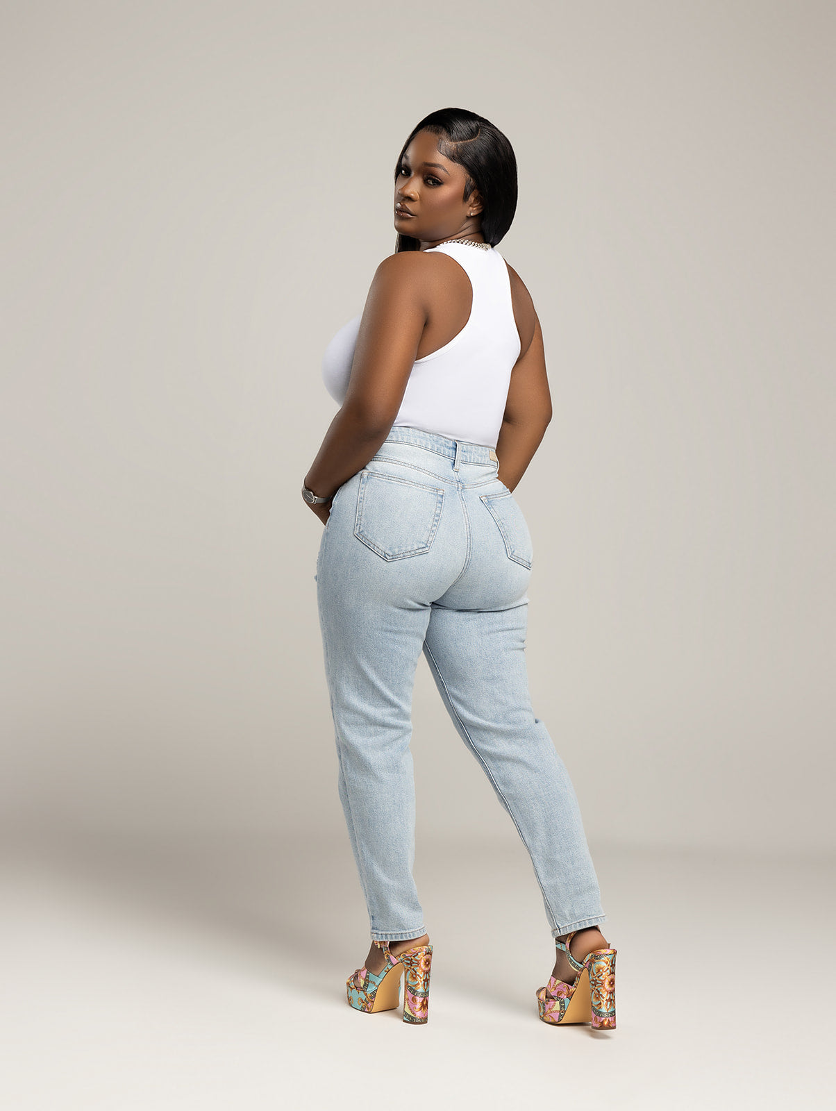 High Rise Light Twist Denim Jeans