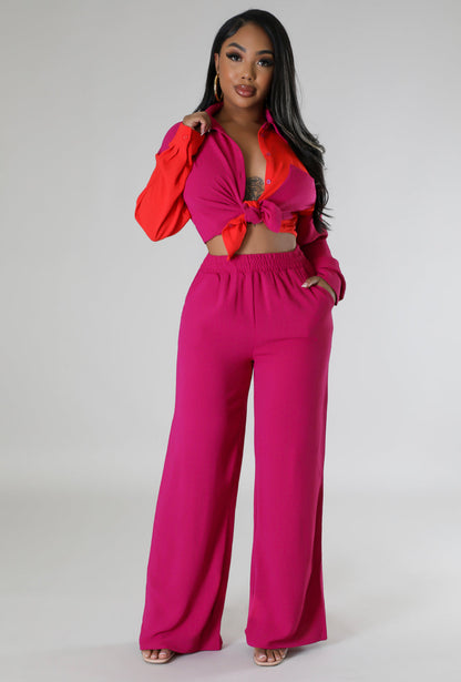 Two Tone Pants Set Pink and Orange