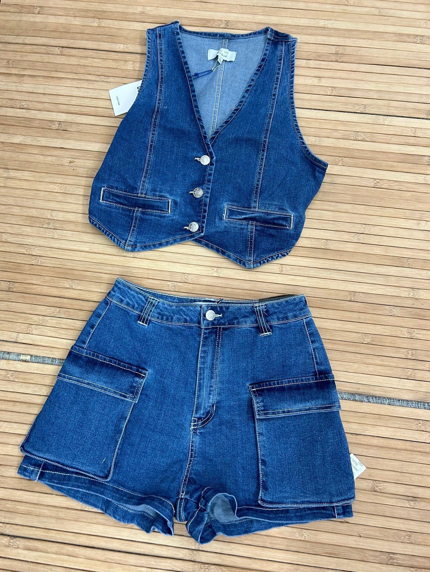 Two Piece Cargo Denim Set