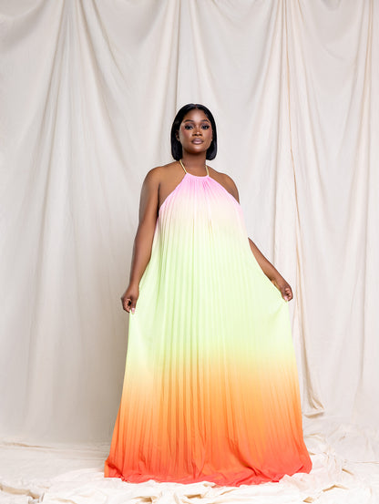 Radiant Sunset Pleated Maxi Dress