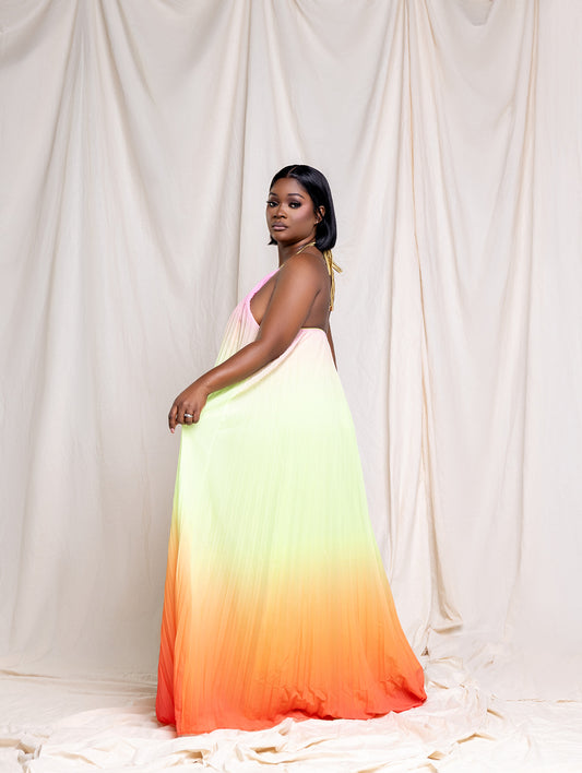 Radiant Sunset Pleated Maxi Dress