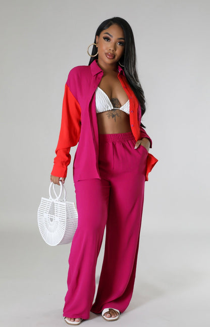 Two Tone Pants Set Pink and Orange