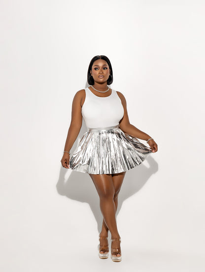 Love Silver Metallic Pleated Skirt