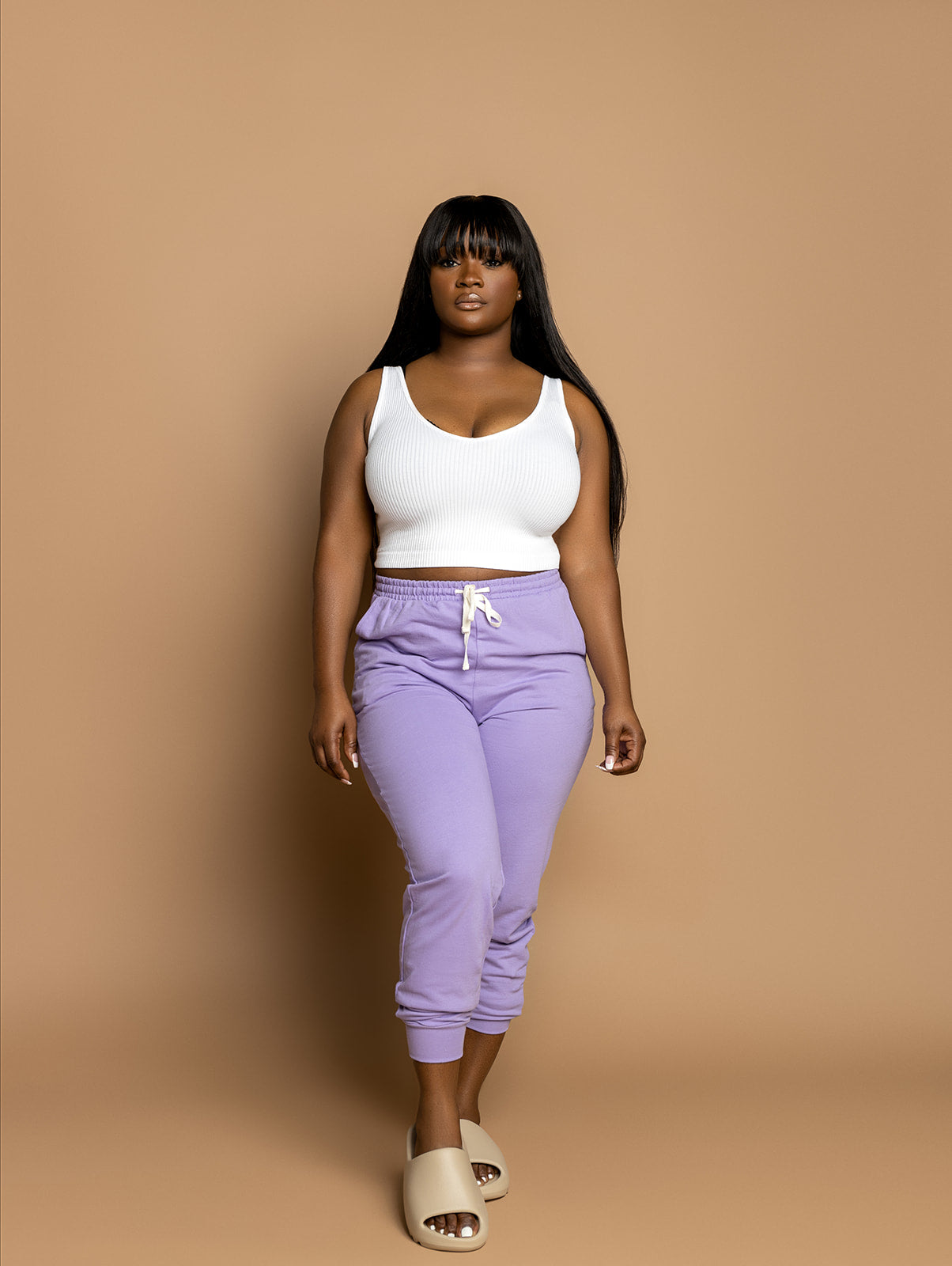 SUPER COMFY DRAWSTRING WAIST JOGGER PANTS LAVENDER