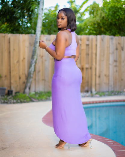 DD TWO PIECE CROP SPLIT FRONT SKIRT SET LAVENDER - Tammie's Kollection