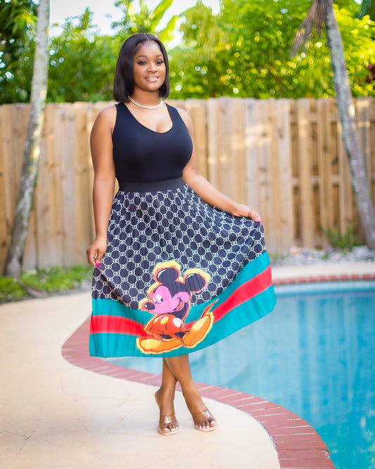 ASH BLACK  PLEATED SKIRT WITH PATTERN - Tammie's Kollection