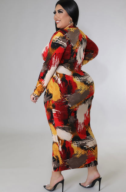 ART LONG SLEEVE PLUS MIDI DRESS - Tammie's Kollection