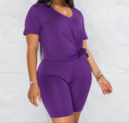 Biker Shorts Set (Purple) V-Neck