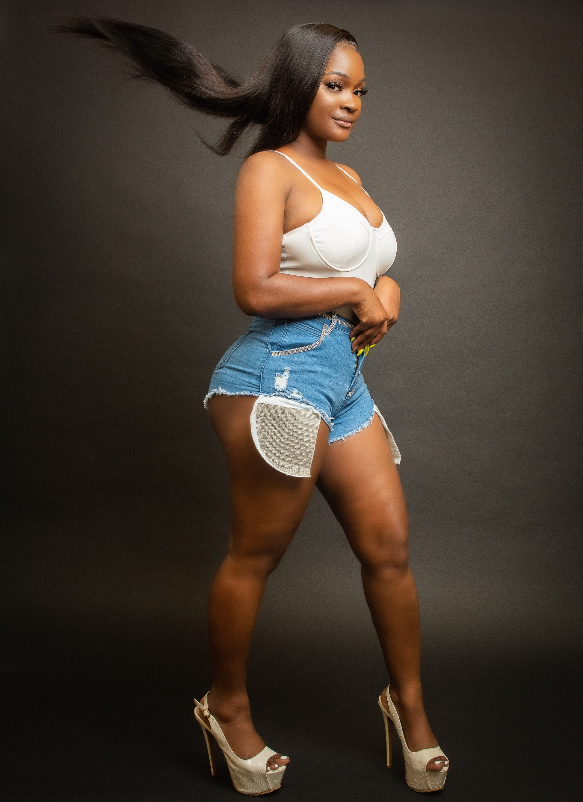 MISS GLITZ DENIM SHORTS (BLUE) - Tammie's Kollection