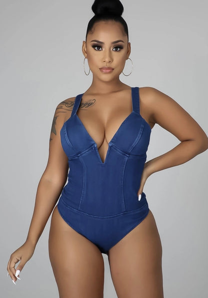 AM NEVER BADIC BODYSUIT (DENIM) - Tammie's Kollection