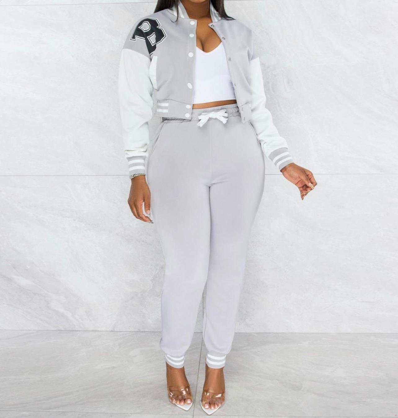 HEATHER VARSITY JOGGER SET - Tammie's Kollection