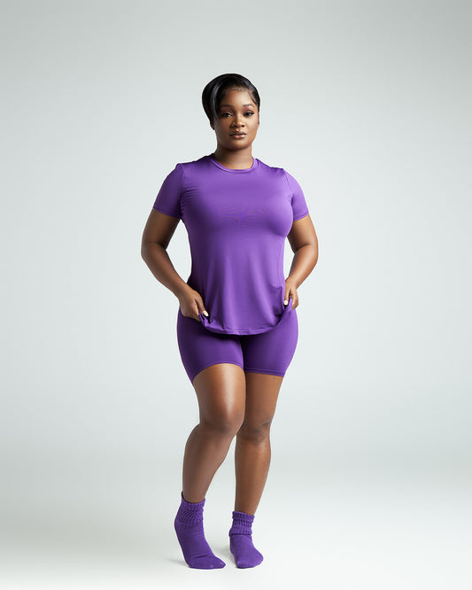 Biker Shorts Set Round Neck (Purple)