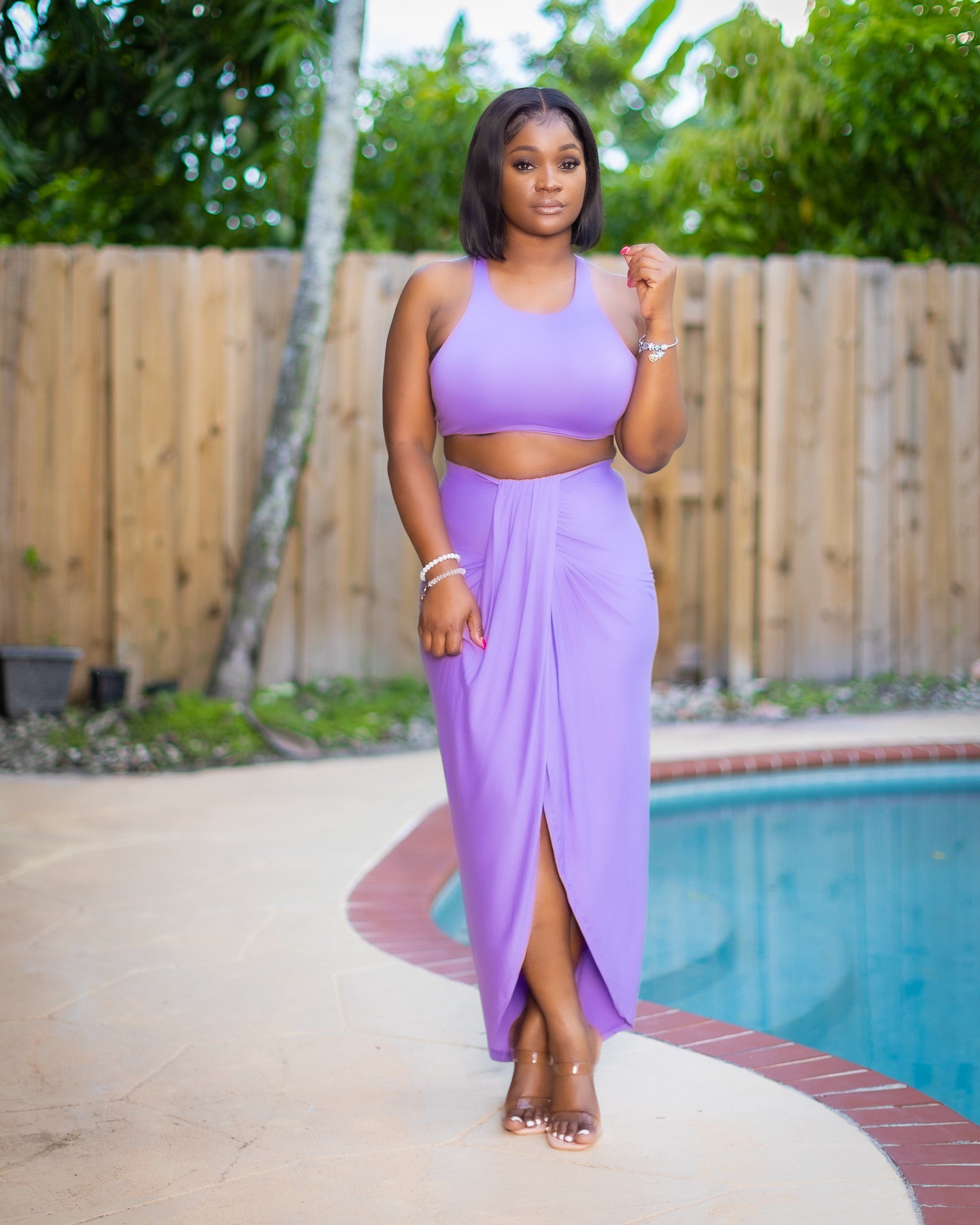 DD TWO PIECE CROP SPLIT FRONT SKIRT SET LAVENDER - Tammie's Kollection