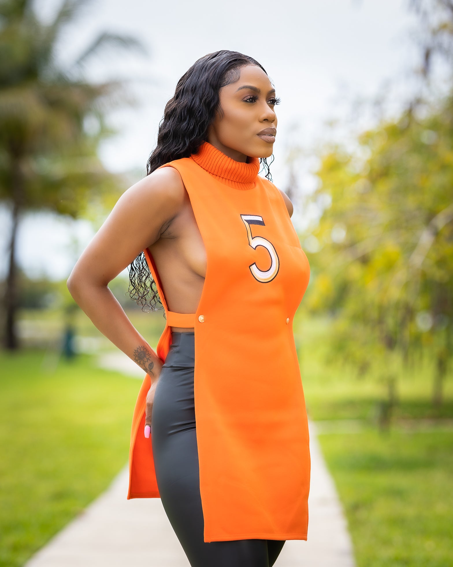 ORANGE #5 TURTLE NECK OPEN SIDES LONG TOP - Tammie's Kollection