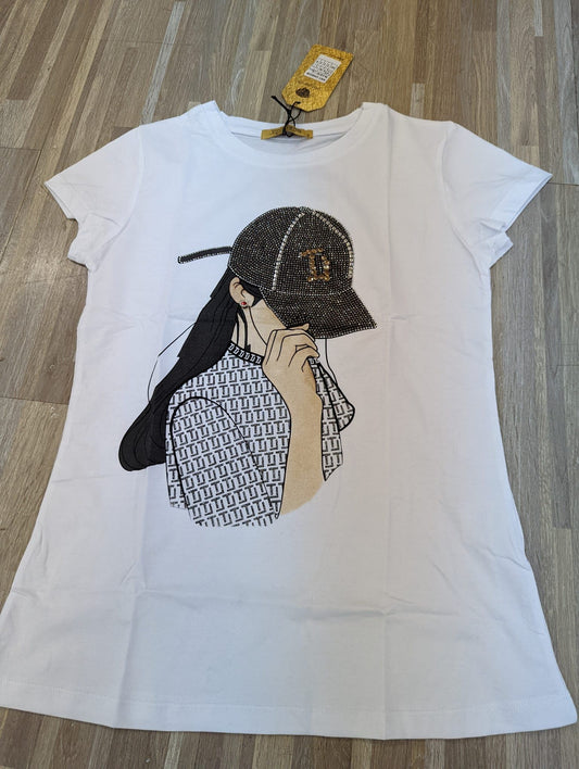 JADE WHITE CAP PRINT T-SHIRT - Tammie's Kollection