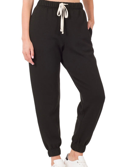 SUPER COMFY DRAWSTRING WAIST JOGGER PANTS BLACK