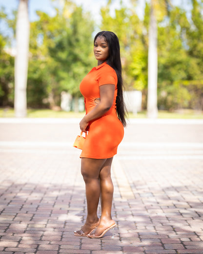 JO ORANGE KEY SIDE COLLARD MINI DRESS - Tammie's Kollection