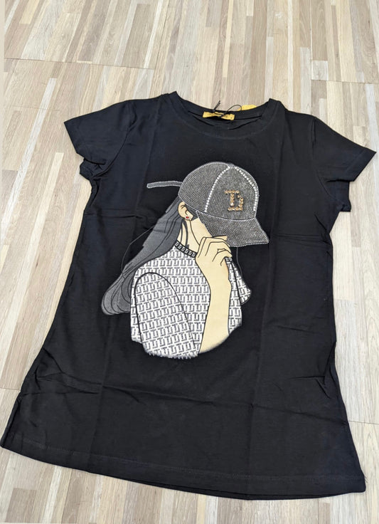 JADE BLACK CAP PRINT T-SHIRT - Tammie's Kollection