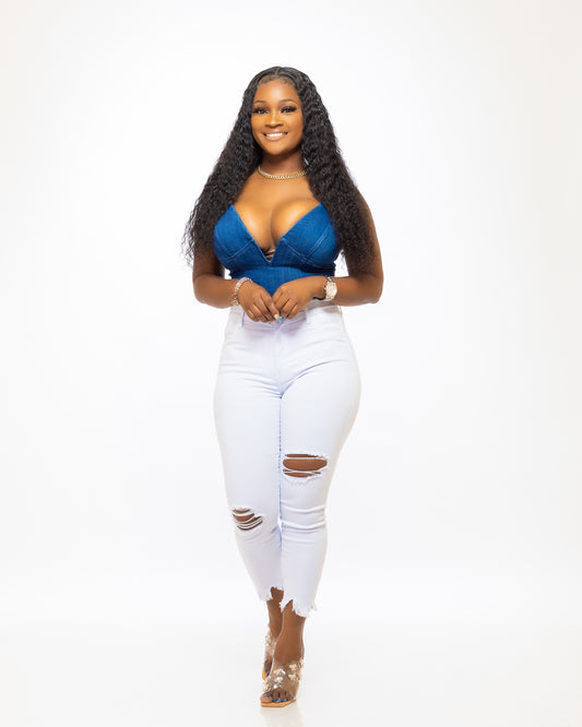 AM NEVER BADIC BODYSUIT (DENIM) - Tammie's Kollection