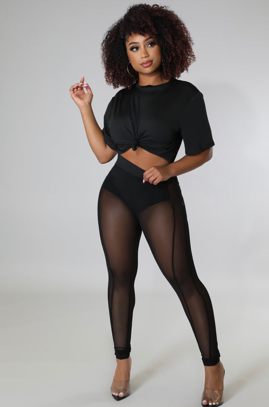 ANITA BLACK TIE CROP TOP WITH MESH LEGGINGS SET - Tammie's Kollection