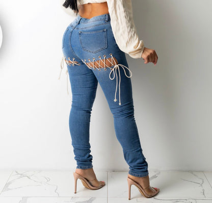 LACE IT UP DENIM PANTS - Tammie's Kollection