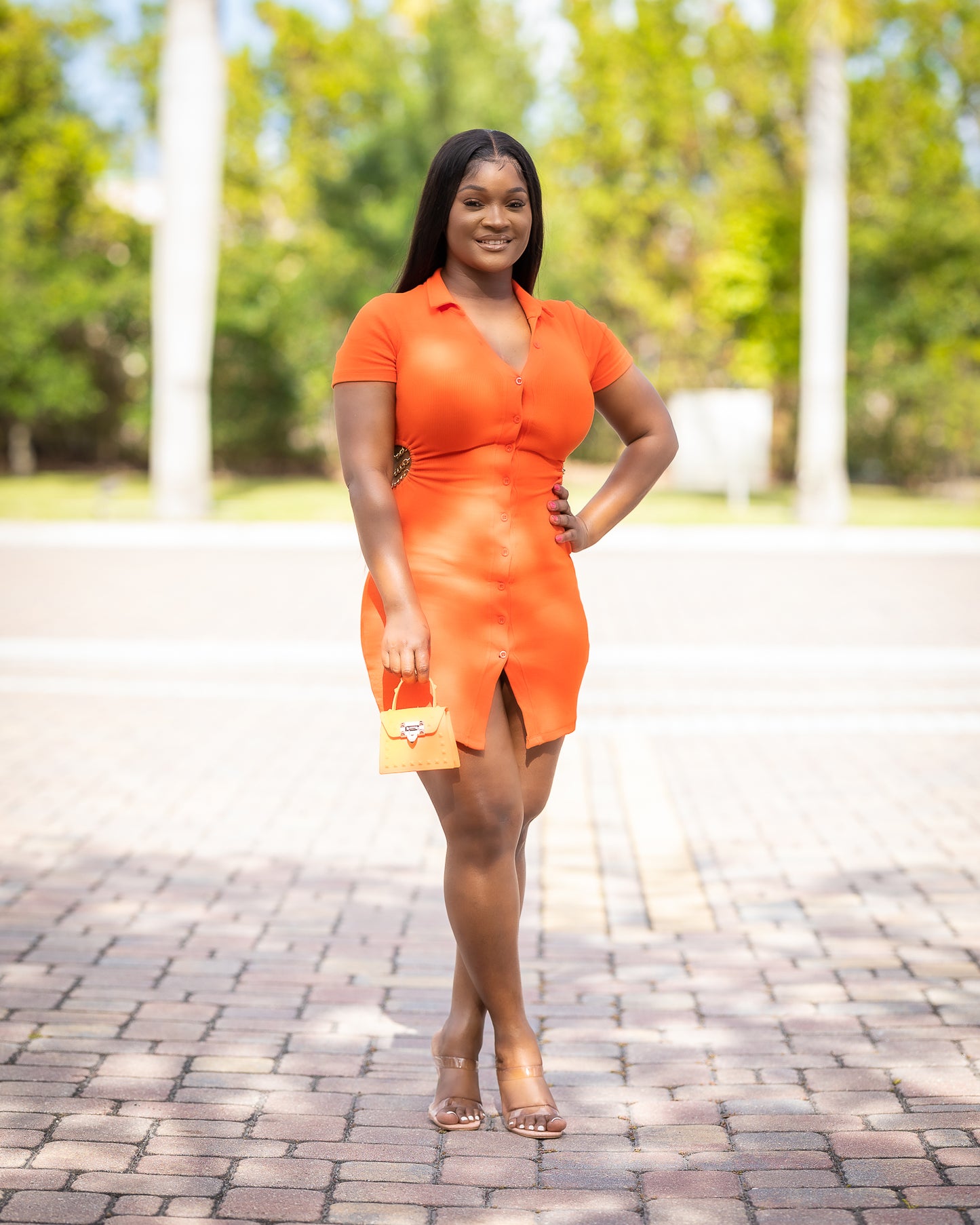 JO ORANGE KEY SIDE COLLARD MINI DRESS - Tammie's Kollection