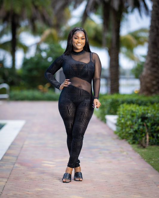 JULIE MESH ACCENT JUMPER BLACK - Tammie's Kollection