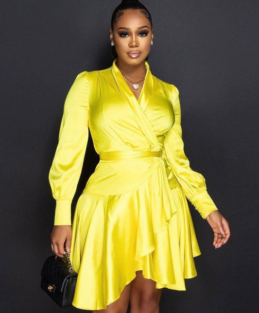 MICKALIA YELLOW RUFFLE DRESS