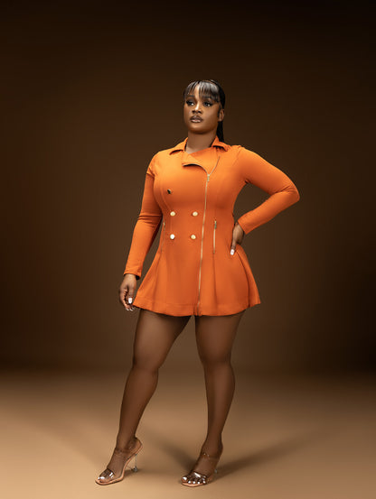 JADORE LONG SLEEVE ZIPPER RUST MINI DRESS