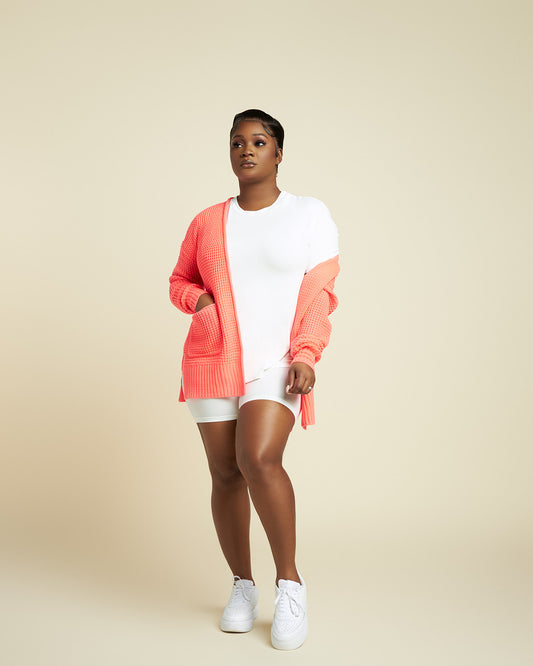 Keep Me Cozy Waffle Cardigan Coral Pink