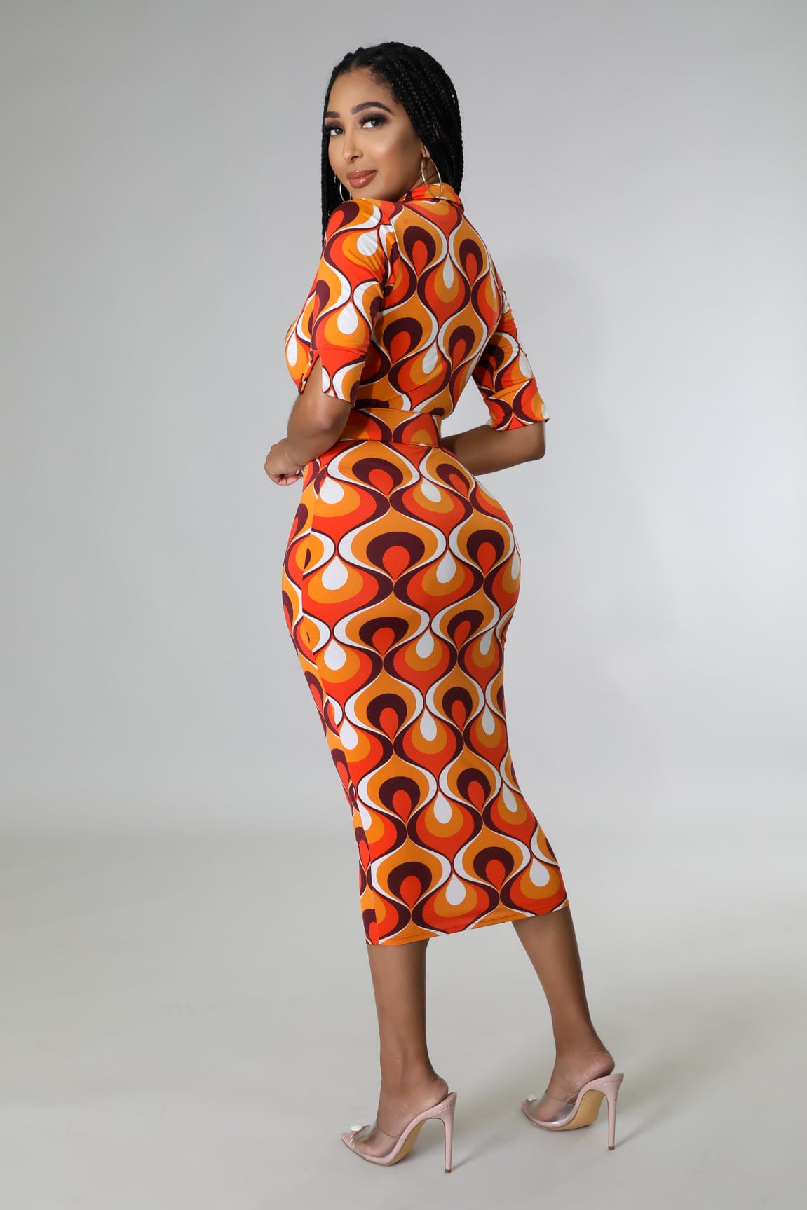 JHODY ORANGE MIDI BELT DRESS - Tammie's Kollection