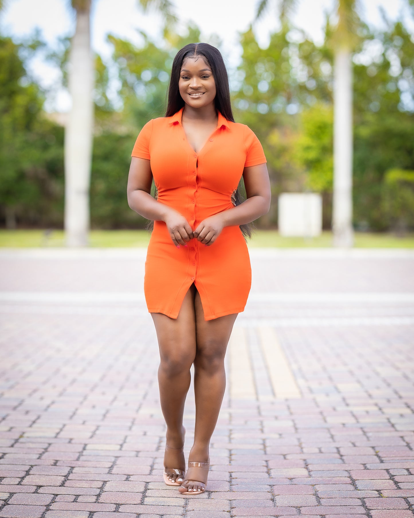 JO ORANGE KEY SIDE COLLARD MINI DRESS - Tammie's Kollection