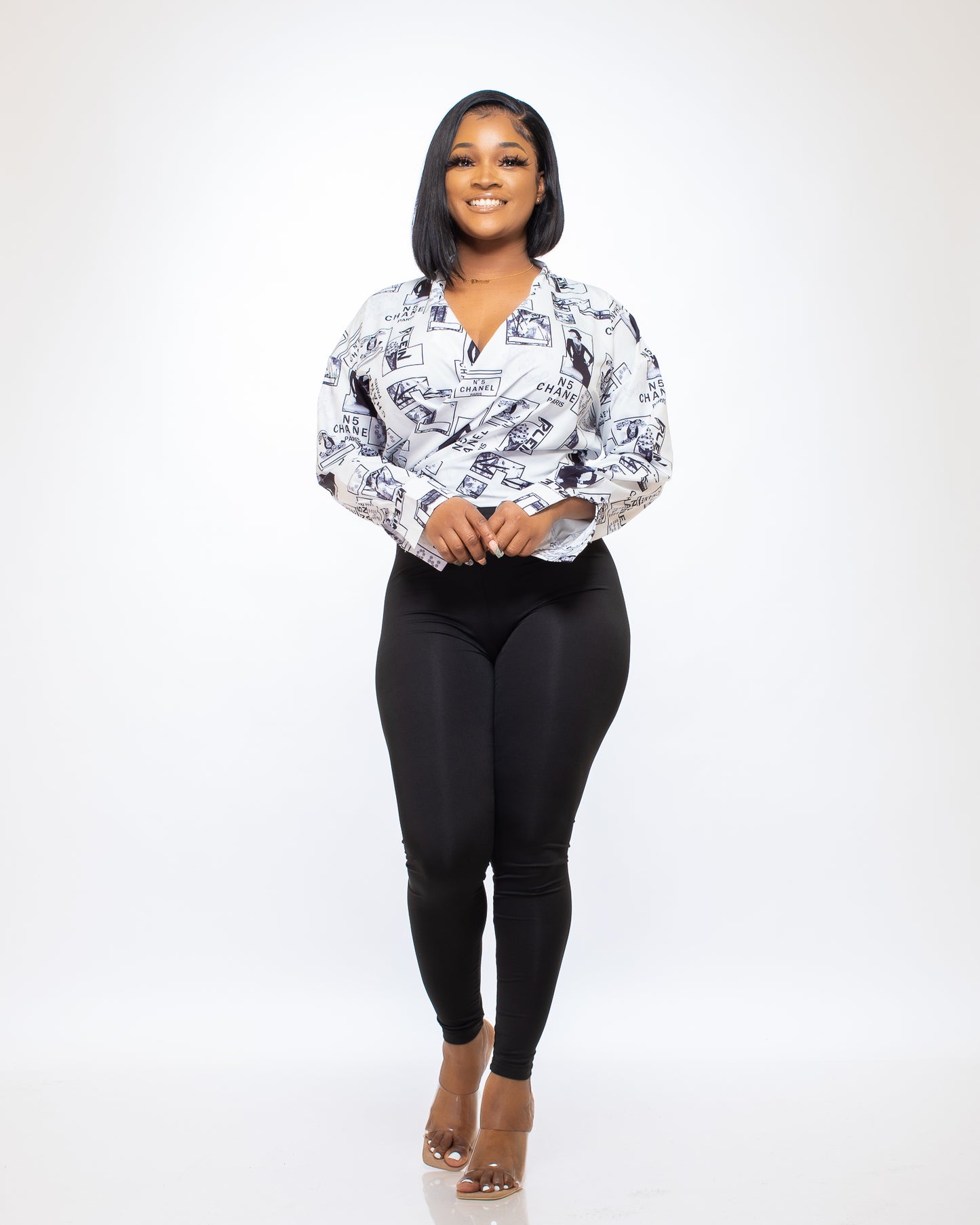 I NEED TIE BLACK AND WHITE PRINT TIE BLOUSE - Tammie's Kollection