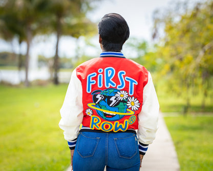 MAL RED VARSITY FAUX LONG SLEEVE JACKET - Tammie's Kollection