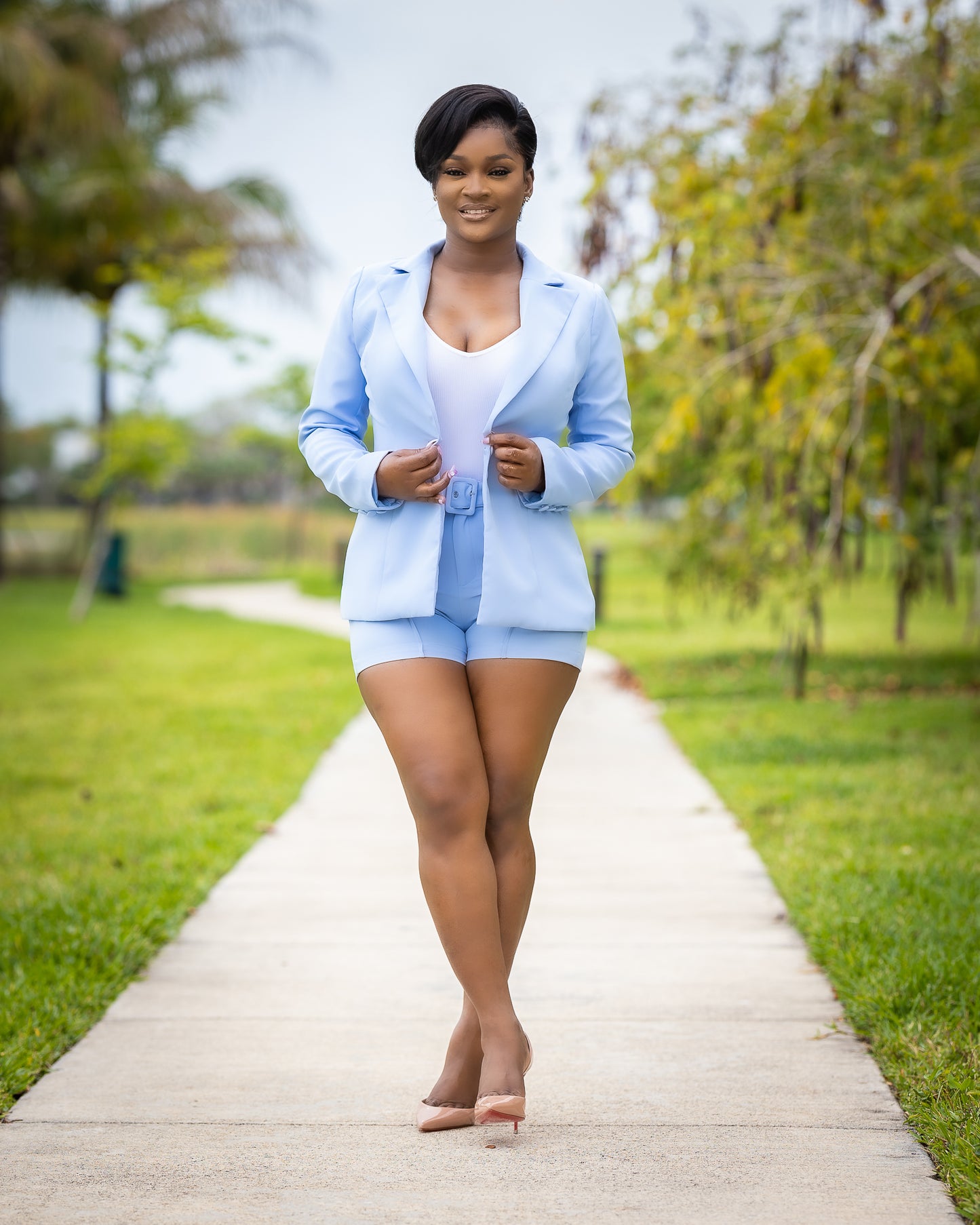 MS CLASSY TWO-PIECE LIGHT BLUE BLAZER SET - Tammie's Kollection