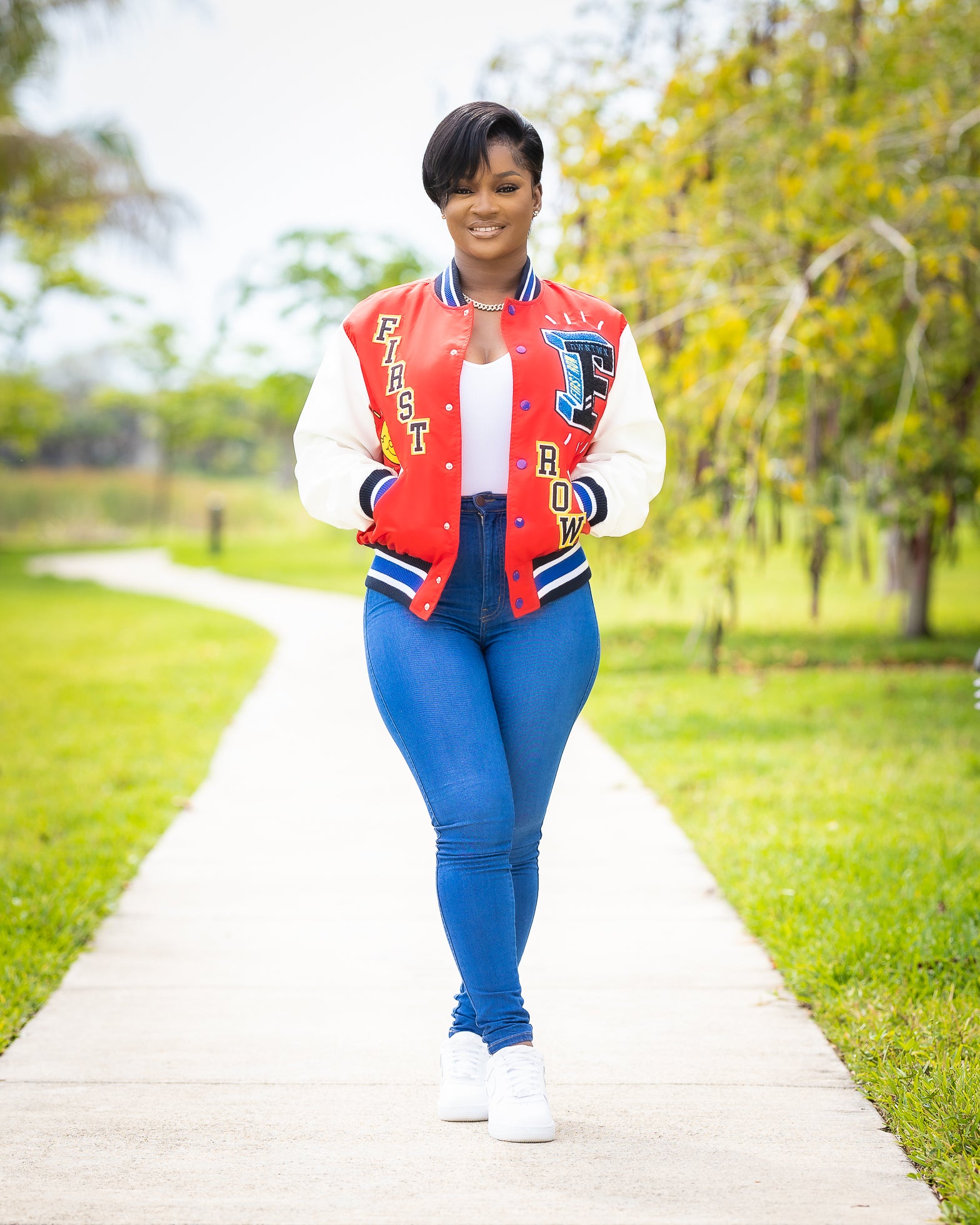 MAL RED VARSITY FAUX LONG SLEEVE JACKET - Tammie's Kollection