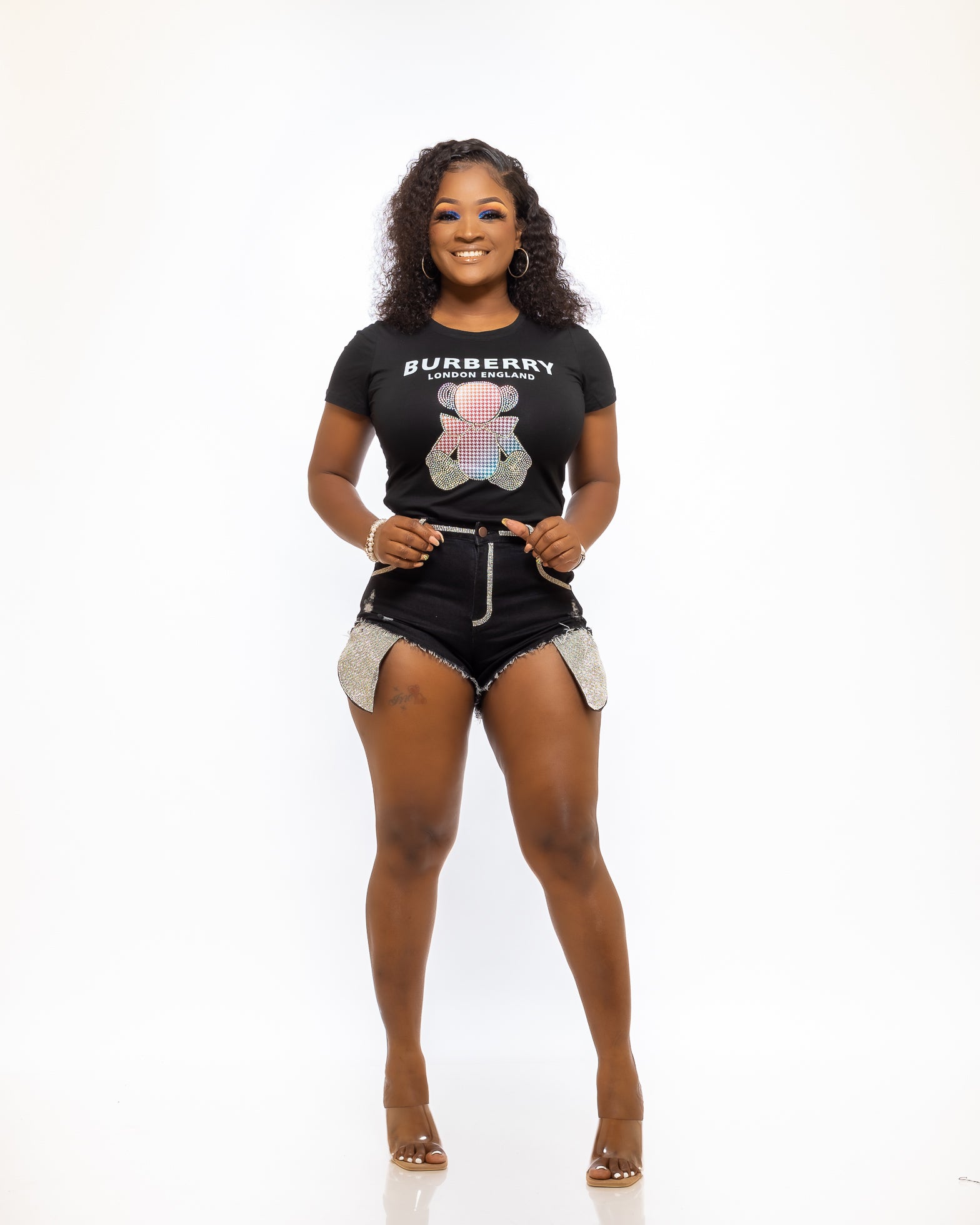 MISS GLITZ DENIM SHORTS (BLACK) - Tammie's Kollection