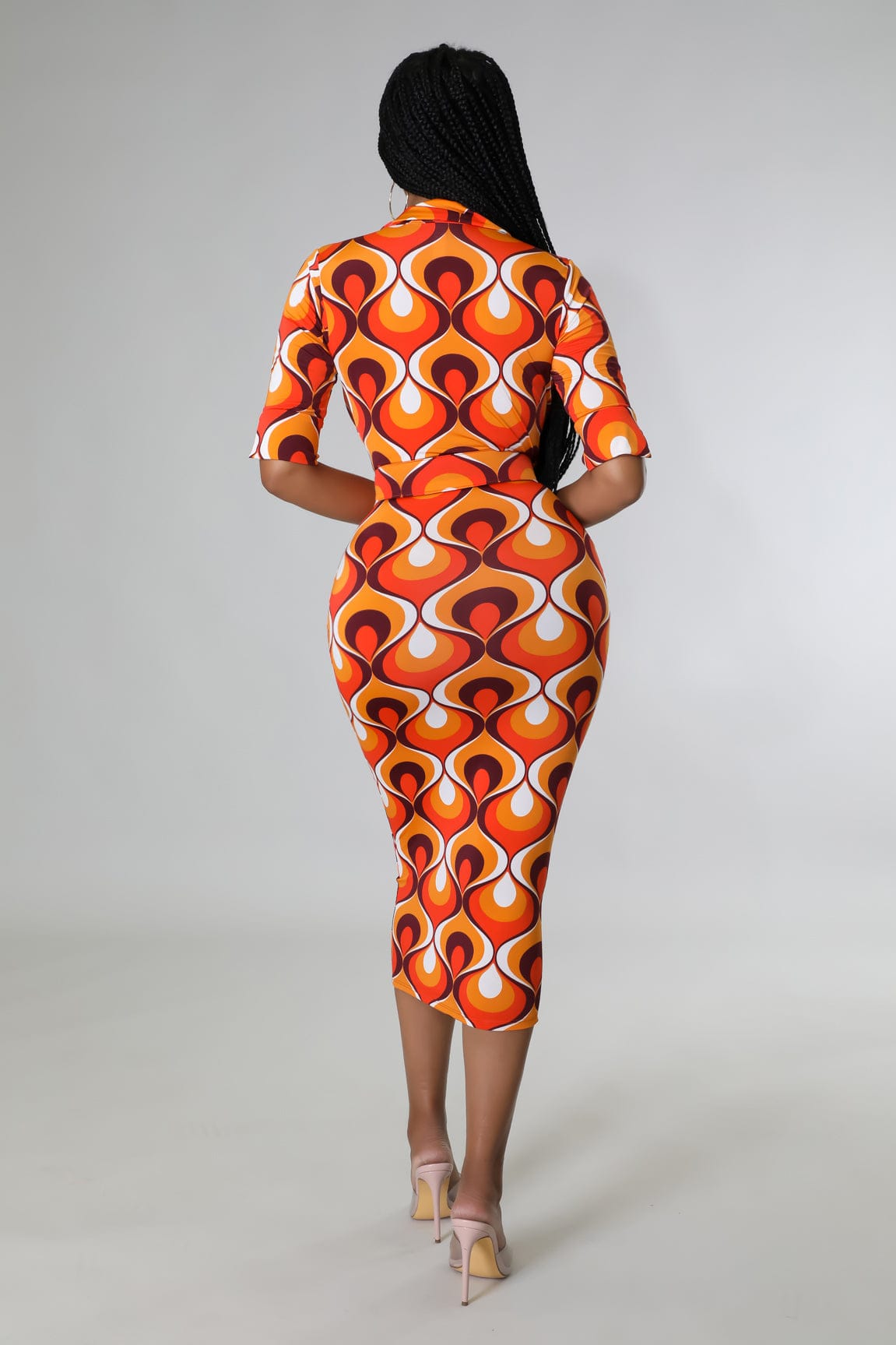 JHODY ORANGE MIDI BELT DRESS - Tammie's Kollection