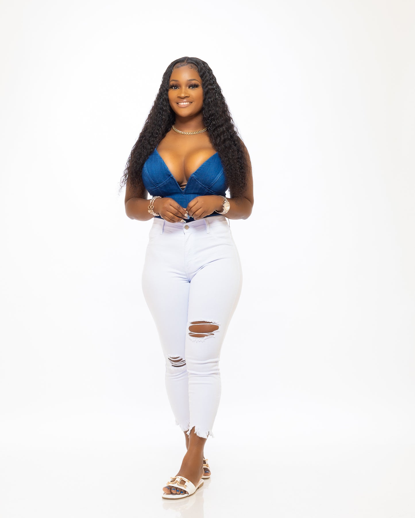 AM NEVER BADIC BODYSUIT (DENIM) - Tammie's Kollection