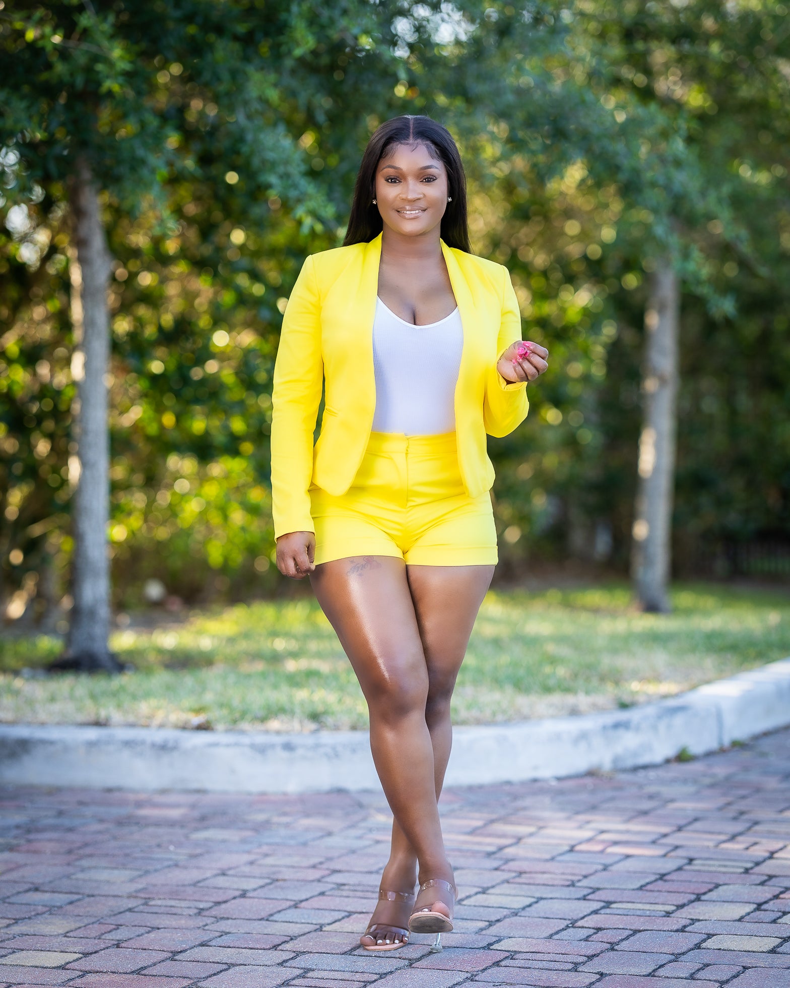 SULIE YELLOW TWO PIECE BLAZER SHORT SET - Tammie's Kollection