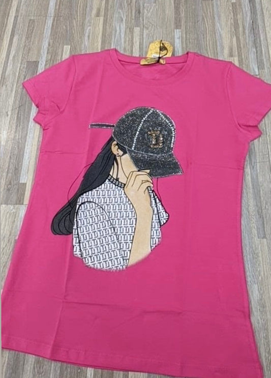 JADE PINK CAP PRINT T-SHIRT - Tammie's Kollection