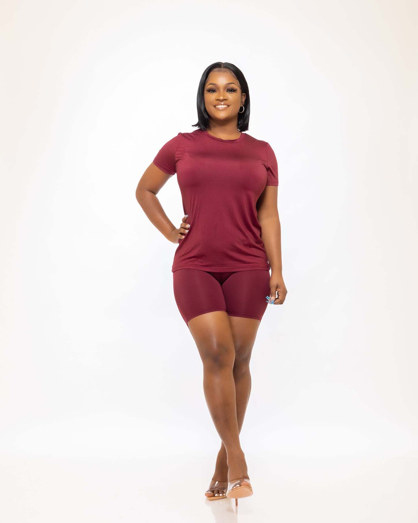 GOOD FOR EVERYDAY BIKER SET ROUND NECK (BURGUNDY) - Tammie's Kollection