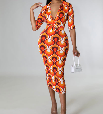 JHODY ORANGE MIDI BELT DRESS - Tammie's Kollection